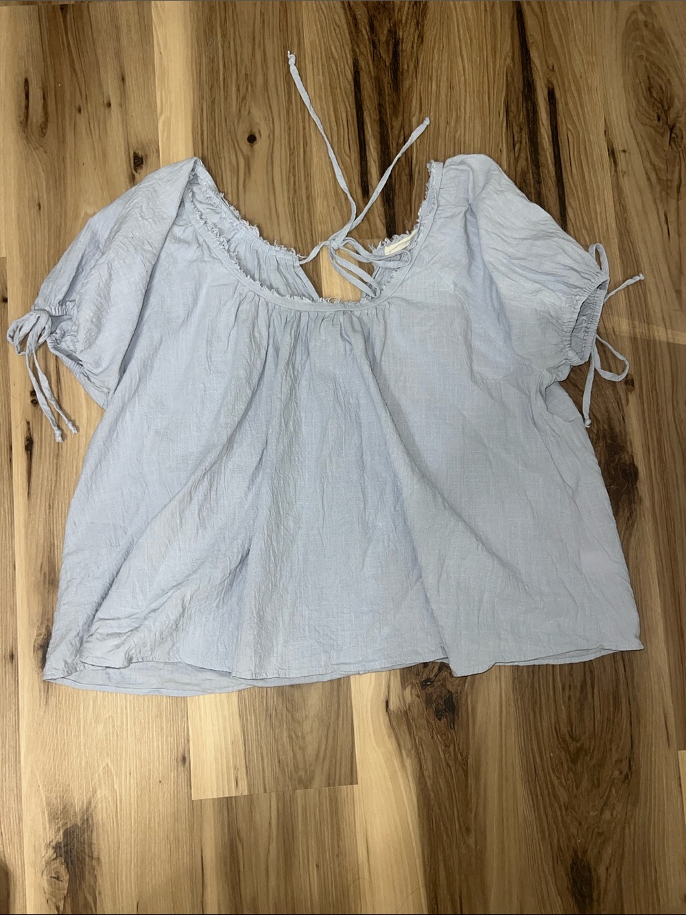 By Together Light Blue Tie-Shoulder Peasant Blouse